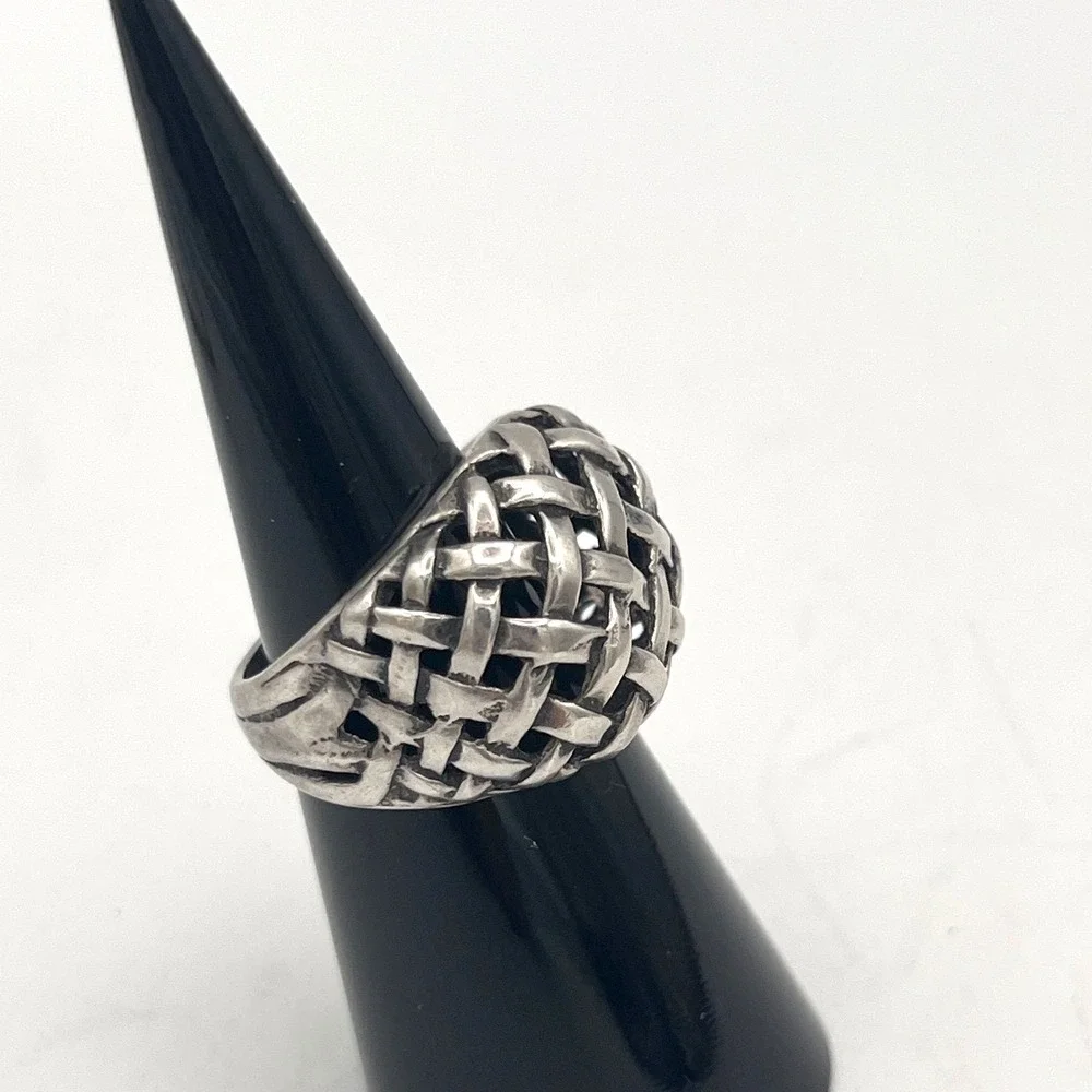 925 Sterling Silver Vintage Wicker Weave Dome Ring Size 6